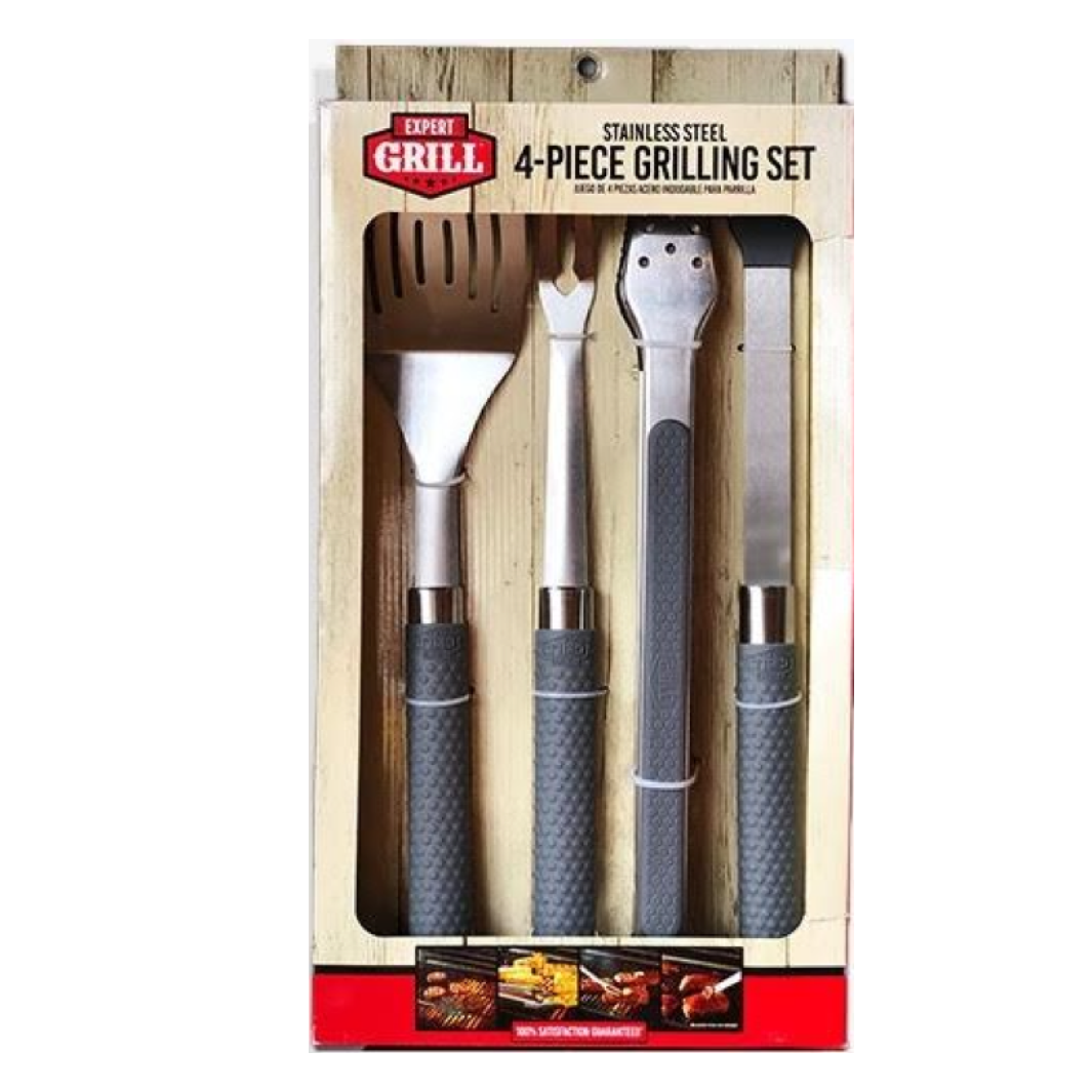 SET PARA PARRILLA 4 PIEZAS ACERO COLOR GRIS